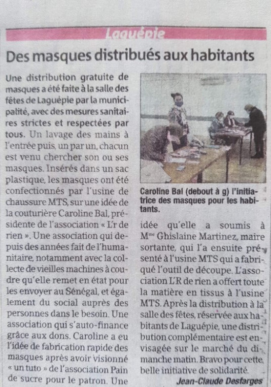 Distribution de masques gratuit à Laguépie Mai 2020